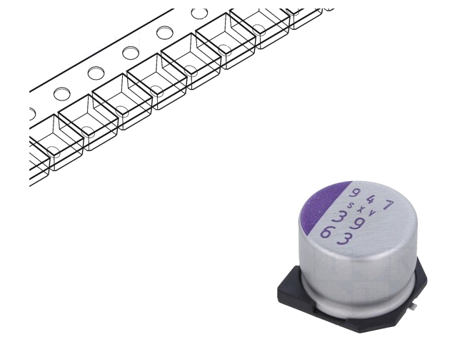 Condensator: polymeer; 39uF; 63VDC; SXV; SMD; ±20%; -55÷125°C; 1000h Condensator: polymeer; 39uF; 63VDC; SXV; SMD; ±20%; -55÷125°C; 1000h